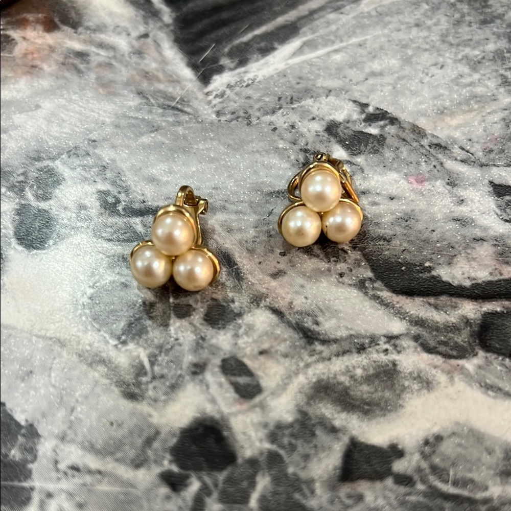 Vintage Gold Pearl Cluster Earrings